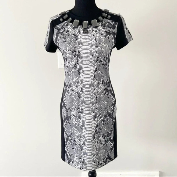 Michael Kors  Snakeskin Jewelry Accents Bodycon Dress - Picture 1 of 16